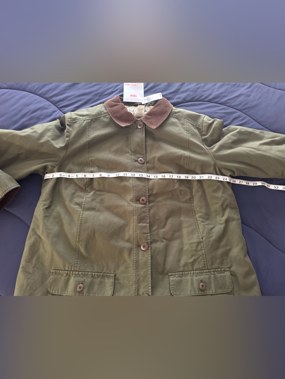 L.L. Bean Olive Green Utility Jacket with Brown Cord Collar - Picture 8 of 10